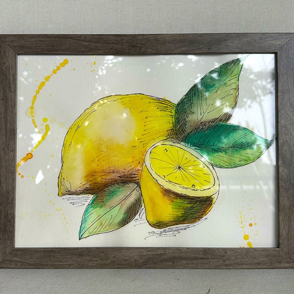 NEW ORIGINAL Lemon hand painted Art Work Painting Watercolor Kitchen art